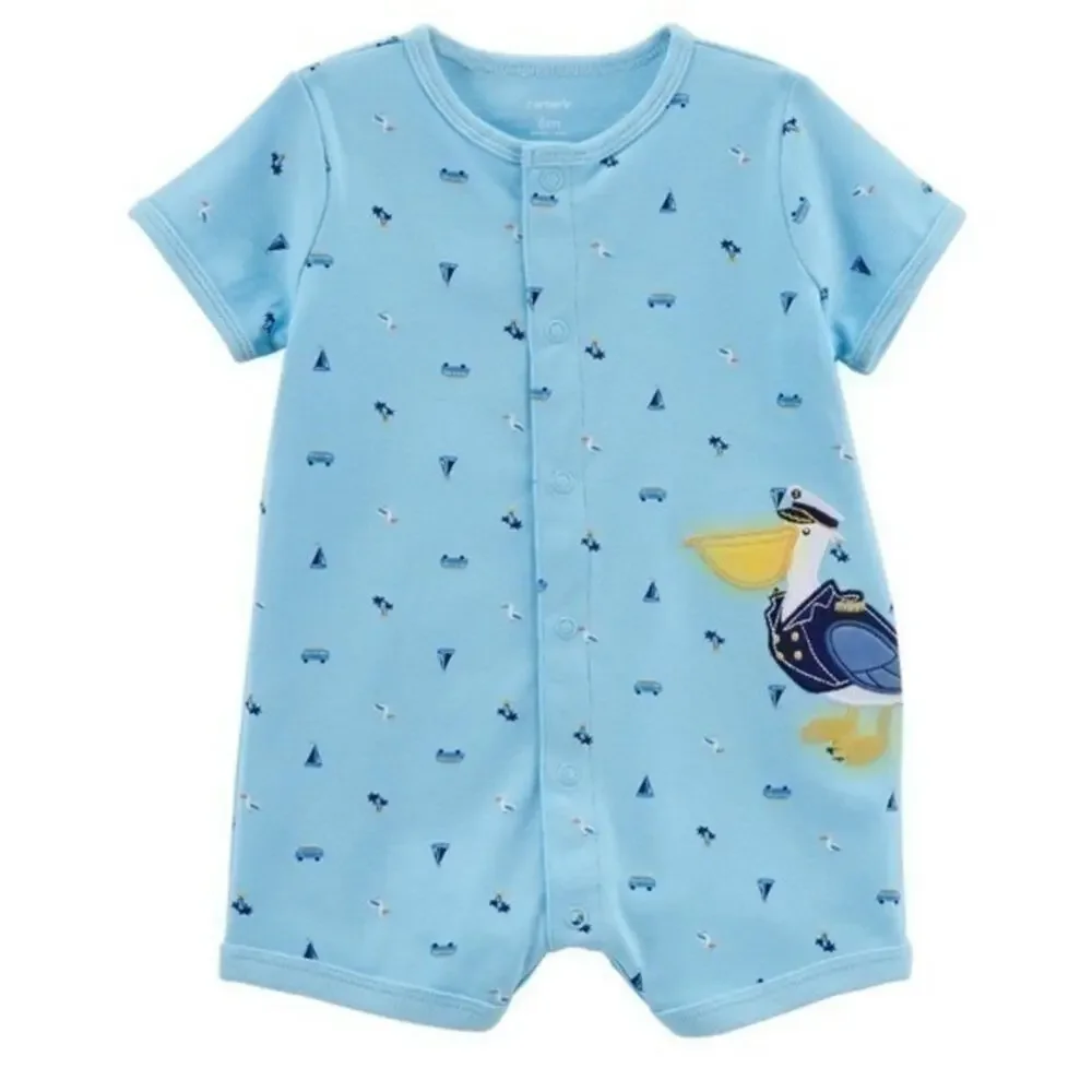Carter’s Shorts Romper Size 3 Months Pelican Snap Up Short sleeve Pastel pelican